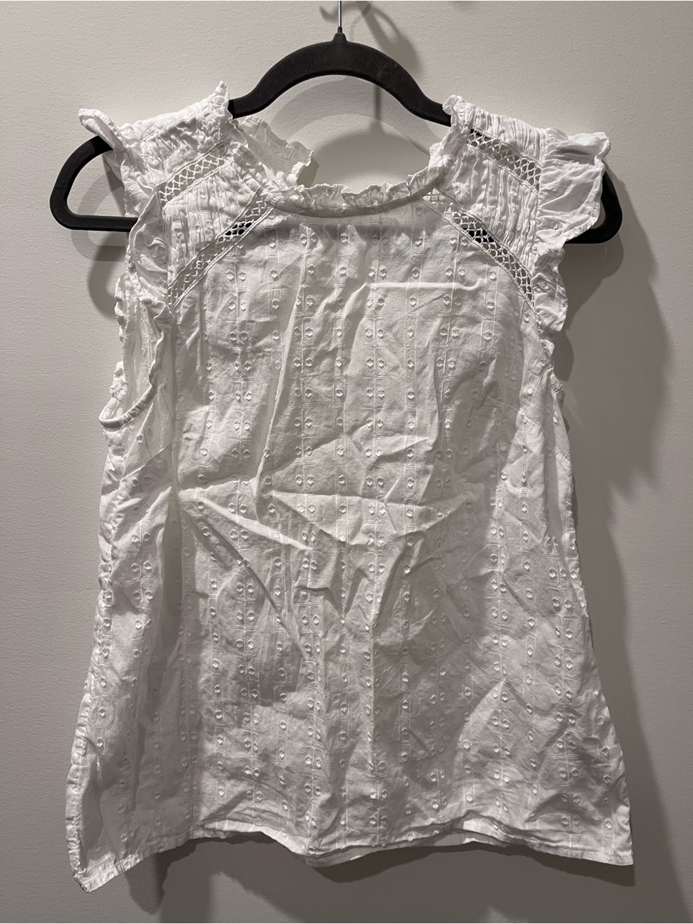 J. Crew White Eyelet Ruffle-Trim Sleeveless Blouse